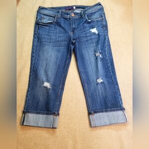 Vigoss Women's Cuffed Capri Jeans Dark Sz 11 Stretch Distressed